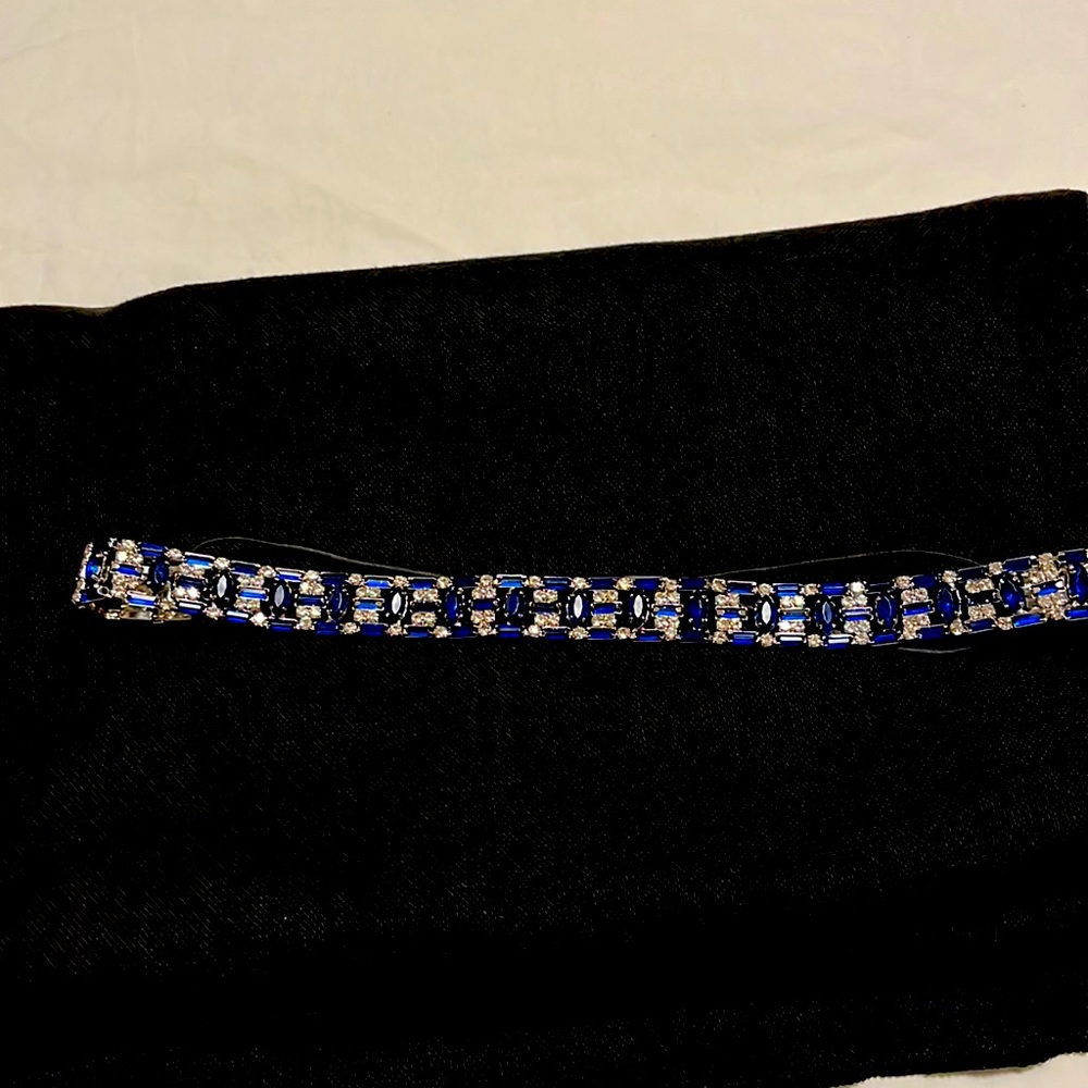 Faux diamond and sapphire headband.
